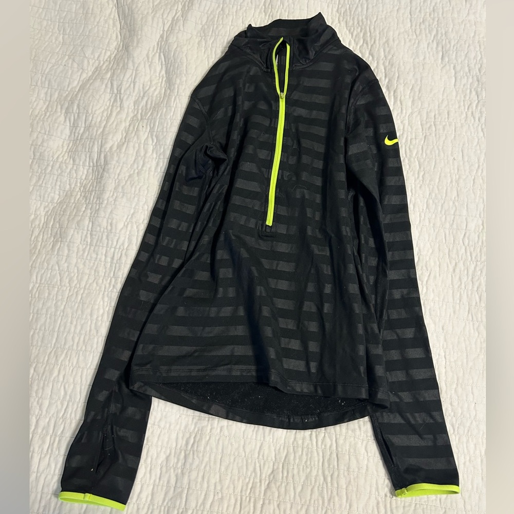 Nike Black and Neon Green Striped Quarterzip